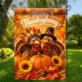 Happy Thanksgiving garden flag with cartoon turkeys and pumpkins for outdoor yard decoration - Q-002款式 / 30x45cm