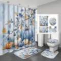 Autumn 4-piece bathroom shower curtain set with blue pumpkin and floral prints - Single Shower Curtain 90x180cm / YL-006