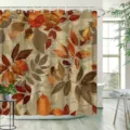 Herbstlicher Duschvorhang mit orangefarbenem Ahornblattmuster und Vintage-Holzhintergrund - Einzelner Duschvorhang (90x180cm) / Vintage Herbst Ahornblatt (YL-002)