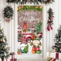 Festliche Weihnachtsgnome und roter LKW Stoff-Türbanner für Feiertagsdekorationen - Weihnachtswichtel Stil (ML-001) / 90x180cm