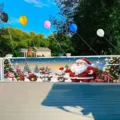 Festive Christmas outdoor fence banner with cartoon Santa and snowman for yard decoration. - Christmas Cartoon (SHF-001) / 30x120cm