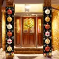 Festive Christmas porch banners with colorful ornament prints for outdoor door decoration - Black Gorgeous Christmas Ball Style (SDL-006)