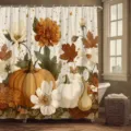 Herbst-Duschvorhang mit Kürbissen und Blumenmustern für die Badezimmerdekoration - Einzelner Duschvorhang 90x180cm / Kürbis-Blumenmuster (YL-002)