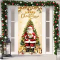 Weihnachts-Türvorhang aus Stoff mit Weihnachtsmann- und Baum-Druck für Feiertage - Klassischer Weihnachtsmann Stil (ML-002) / 90x180cm