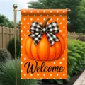 Decorative outdoor harvest garden flag featuring an orange pumpkin and Welcome greeting text - Q-008款式 / 30x45cm