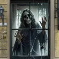 Gruseliger Halloween Fenster-Wandteppich Skelett-Hexe für Geisterhaus Dekoration - 120x80cm / Stil 3