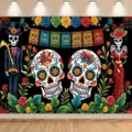 Vibrant Mexican Day of the Dead party backdrop with sugar skulls and marigolds - Sugar Skull Style (SBJ-003) / 95x75cm