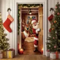 Festlicher weihnachtlicher Türvorhang mit Weihnachtsmann und Rentier-Motiv für Dekoration - Lustiger Türöffner Weihnachtsmann Stil (ML-008) / 90x180cm