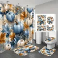 Thanksgiving 4-piece bathroom set with blue pumpkins and maple leaf floral pattern decoration - Single Shower Curtain 90x180cm / YL-008