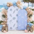 Strandthema boog achtergrondhoezen met zeesterren en schelpen voor feestdecoratie. - Polyester-Oceaanstijl (GX-006) / 80x180cm+120x220cm