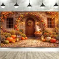Sfondo fotografico autunnale con zucche e foglie d'acero per festa del ringraziamento - Stile SBJ-002 / 95x75cm