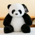High-quality realistic soft panda plush toy in sitting pose for kids room decoration - Black and White / 25cm