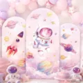 Pastel astronaut space themed arched backdrop covers for baby shower and birthday parties - Space Astronaut Theme (GX-005) / 3-Piece Set (65x150cm+80x180cm+50x120cm)