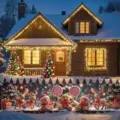 Festive Christmas banner with gingerbread man and reindeer prints for yard fence decoration - Gingerbread Man & Reindeer (SHF-002) / 30x120cm