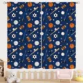 Sports theme blackout curtains with soccer basketball football patterns for kids room - 66x91cm (2 Pieces/Pack) / Multi-Sports Ball (CL-002)