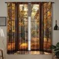 Autumn forest window print blackout curtains 3D harvest home decor window treatment - 2-Piece Set / Autumn Forest Style (CL-001) / 66x91cm
