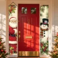 Festive Christmas door banners with Santa and snowman designs for holiday porch decor - Santa and Snowman Couplet (SDL-008)