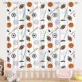 Sports themed curtains for kids room with basketball, soccer, and football pattern prints. - 66x91cm (2 Pieces/Pack) / White Sports Ball (CL-003)