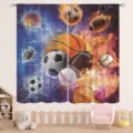 Sports themed kids curtains with soccer and basketball fire and water prints - 66x91cm (2 Pieces/Pack) / Ice and Fire Sports Ball (CL-004)