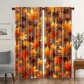 Cortinas de ventana con estampado de hojas de arce de otoño para decoración, salón vintage. - Pack de 2 / Estilo Bosque de Arce (CL-009) / 66x91cm