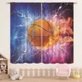 Basketball sports themed curtains featuring fire and lightning design for kids bedroom - 66x91cm (2 Pieces/Pack) / Ice and Fire Basketball Effect (CL-005)