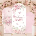 Pink floral arch backdrop covers for baby shower decorations girl birthday party decor - 粉色玫瑰蝴蝶款 / 涤纶 65x150cm + 80x180cm + 50x120cm