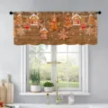 Christmas gingerbread man and house pattern short window valance for kitchen decor - 138x45cm / CM-009 (Gingerbread Man Wood Grain)