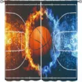 Basketball theme blackout curtain with creative fire and ice water print for kids bedroom - 66x91cm (2 Pieces/Pack) / Basketball Effect (CL-001)