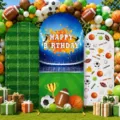 Set of 3 sports-themed arch backdrop covers for boy's birthday party decoration - 体育运动款 / 涤纶 65x150cm + 80x180cm + 50x120cm