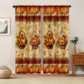 Thanksgiving harvest theme curtains vintage forest pumpkin maple leaf print home decor - 2-Piece Set / Vintage Pumpkin Style (CL-003) / 66x91cm