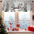 Festive Christmas snowman printed window valance curtain for winter holiday decor - 138x45cm / CM-004 (Snowman and Red Bird White)