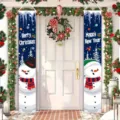 Festive snowman themed Christmas and New Year porch banners for holiday front door decor - Snowman New Year Couplet (SDL-004) / 30x150cm / Blue