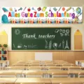 Striscione colorato 'Alles Gute Zum Schulanfang' per decorare l'aula della scuola. - Buon Inizio Scuola in Tedesco (SHF-005)