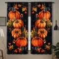 Thanksgiving harvest pumpkin maple leaf printed curtain vintage autumn home decor drape - 2-Piece Set / Black Plaid Style (CL-004) / 66x91cm