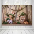 Cartoon jungle animals photography backdrop with welcome to the jungle sign for party - Jungle Animals Welcome Style (SBJ-005)