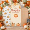 Pumpkin themed arch backdrop covers for baby shower and birthday party decor - 秋季南瓜款 / 涤纶 65x150cm + 80x180cm + 50x120cm