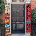 Erntedankfest Türbanner mit Kürbissen und Ahornblättern, Hello Fall Willkommensflaggen - 30x150cm / SDL-005