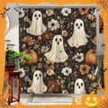 Festive Halloween shower curtain with cute ghost and pumpkin floral prints on black background - Single Shower Curtain 90x180cm / Style YL-005