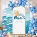 Blue and white ocean themed arch backdrop covers for first birthday party decoration - Blue Ocean Style / 涤纶 65x150cm + 80x180cm + 50x120cm