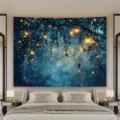 Dreamy enchanted forest wall tapestry with warm fairy lights for bedroom decor - Dreamy Magic Forest (SBJ-005) / 95x75cm