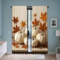 Cortinas de Acción de Gracias calabaza hoja de arce otoño madera rústica decoración hogar - Pack de 2 / Estilo Calabaza Blanca (CL-005) / 66x91cm