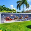 Pancarta navideña exterior con Papá Noel y trineo para valla de jardín - 30x120cm (Con Cuerda) / Shf-006