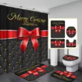 Elegant 4-piece Christmas bathroom set featuring red bow and black quilted pattern - YL-006 / Single Shower Curtain 90x180cm