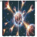 Sports themed curtains for kids room featuring cosmic basketball with electric sparks - 66x91cm (2 Pieces/Pack) / Space Basketball (CL-006)