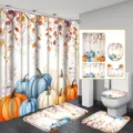 Premium 4-piece Thanksgiving bathroom set featuring autumn pumpkin and maple leaf print - Single Shower Curtain (90x180cm) / YL-001 Style
