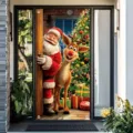 Festliche Weihnachts-Türabdeckung mit Weihnachtsmann und Rentier für die Party-Deko. - Weihnachtsmann & Rentier Stil (ML-007) / 90x180cm