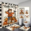 Thanksgiving bathroom set with scarecrow and pumpkin Happy Fall Y'all design. - Single Shower Curtain 90x180cm / Thanksgiving Scarecrow Style (YL-003)