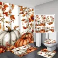 Thanksgiving bathroom set with autumn pumpkin and maple leaf shower curtain mats - Single Shower Curtain (90x180cm) / YL-004 Style