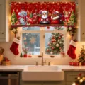 Christmas valance curtain Santa snowman kitchen window holiday decor short curtain - CM-006