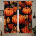 Variante de cortina con estampado de calabaza y hoja de arce otoño, decoración retro. - Pack de 2 / Estilo Calabaza Negra (CL-006) / 66x91cm